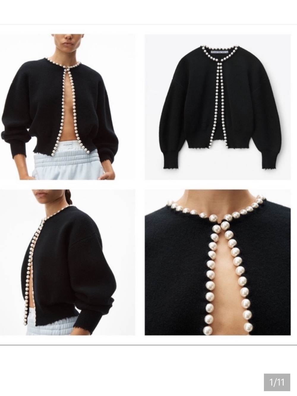 Alexander Wang Black Cardigan with Pearl Trim Accent